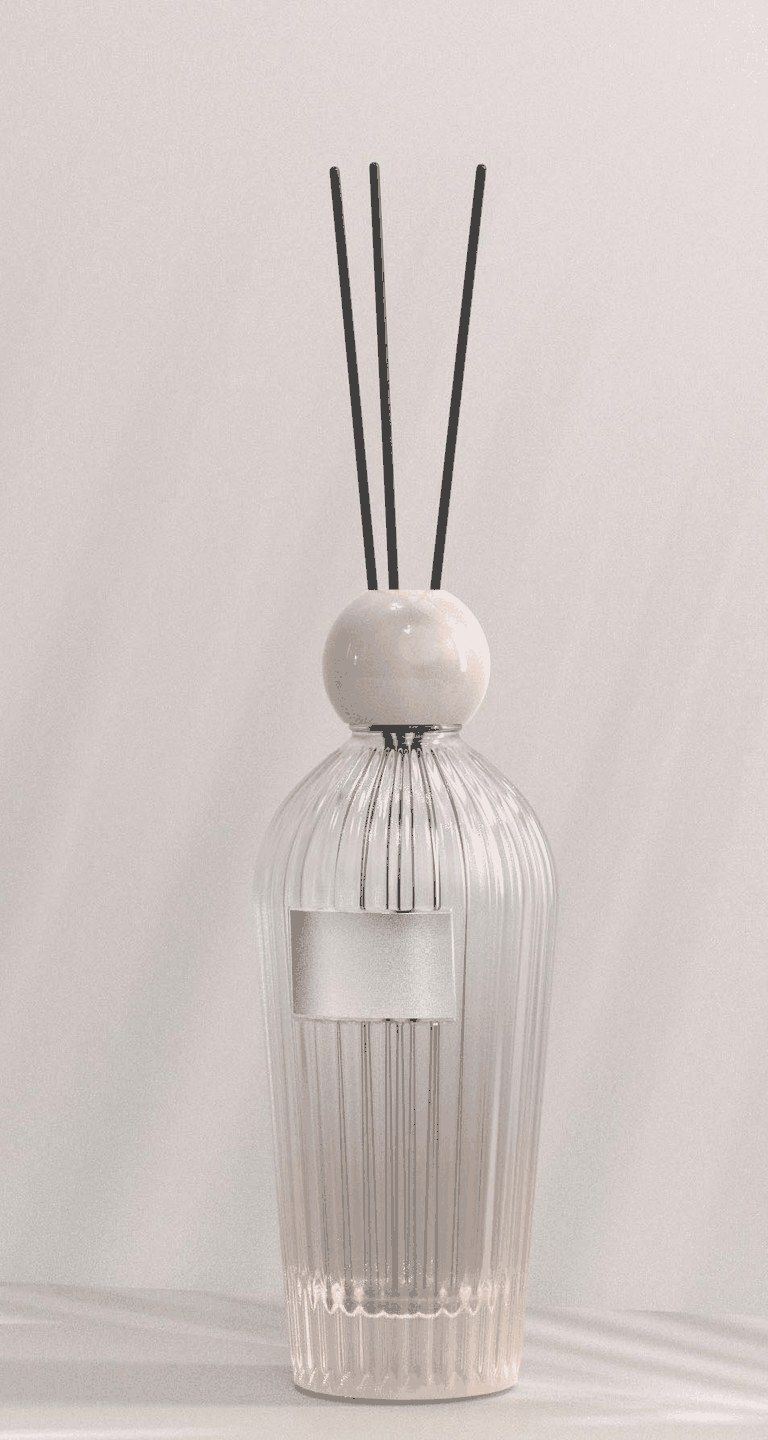 Clear ribbed glass home fragrance bottle